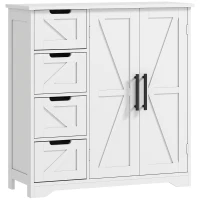 HOMCOM Meuble de salle de bain, meuble de rangement, avec 4 tiroirs, 1 placard, pour petits espaces, 81,2 x 30 x 83,8 cm, blanc(m-10)