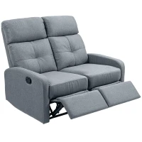 HOMCOM Sofá de 2 Plazas Reclinable Manual Tapizado en Lino con Reposapiés y Acolchado Grueso 118x95x101 cm Gris(m-11)