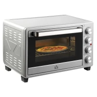 HOMCOM Mini Backofen 32L 100 °C-230 °C 1600 W Mini Ofen mit Backblech Krümelblech Grillrost und 3 Kochmodi Pizzaofen mit Timer Backblech-Griff Edelstahl Silber(m-1)