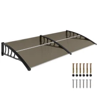 Outsunny Marquise de Proteção 200x96 cm Marquise Exterior para Portas e Janelas contra o Sol e Chuva com Suporte de PP Policarbonato Marrom(m-10)