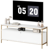HOMCOM Meuble TV meuble télé pour téléviseur jusqu'à 55 pouces avec 2 portes rabattables et étagère ouverte, 124x35x50cm, blanc