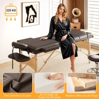 HOMCOM Camilla Masaje Plegable de Madera de 3 Zonas con Altura Respaldo Reposacabezas Ajustables Brazos 215x60x64-89 cm Marrón(m-7)