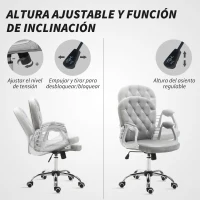 Vinsetto Silla de Escritorio de Terciopelo con Altura Ajustable Reposabrazos y Decoraciones de Diamantes 59,5x60,5x93-103 cm Gris(m-4)