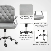 Vinsetto Silla de Escritorio de Terciopelo con Altura Ajustable Reposabrazos y Decoraciones de Diamantes 59,5x60,5x93-103 cm Gris(m-5)
