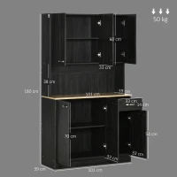 HOMCOM Armário de Cozinha Aparador de Sala de Jantar com 1 Gaveta 6 Portas e Prateleiras Ajustáveis Estilo Moderno 101x39x180 cm Preto e Madeira(m-3)