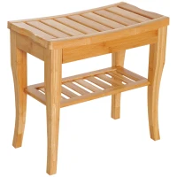 HOMCOM Tabouret de Salle de Bain en Bambou avec Étagère Banquette de Bain Imperméable et Robuste pour Salon SPA 47,5x26x44,5 cm Naturel(m-6)