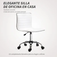 HOMCOM Silla de Escritorio sin Brazos Giratoria con Altura Ajustable Silla para Estudio Tapizada en PU Carga 120 kg Blanco(m-5)