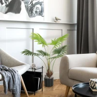 HOMCOM 94cm Artificial Palm Tree, Decorative Artificial Plant with Lifelike PEVA Leaves and Coconut Coir, Fake Tree with Plastic Pot and Flocking for Home Office Decor, Green(m-8)