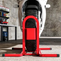 HOMCOM Metal Motorcycle Motorbike Wheel Chock Locking Stand System 17", 19", 21"/43, 48, 51 cm Front Wheels Steel Adjustable Fixing Tyre Holder Support(m-8)