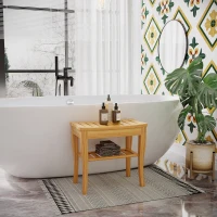 HOMCOM Taburete de Baño de Bambú con Estante Banco de Baño Impermeable y Robusta para Salón SPA 47,5x26x44,5 cm Natural(m-2)