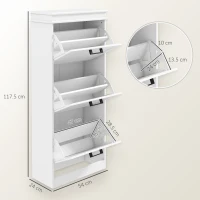 HOMCOM Dulap Spațios pentru Pantofi cu 3 Sertare Rabatabile pentru 15 Perechi de Pantofi, 54x24x117,5 cm, Alb(m-3)