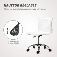HOMCOM Chaise bureau sans accoudoirs, fauteuil de bureau, hauteur réglable, assise et dossier rembourrés, 48x52x78-90cm, blanc(m-4)