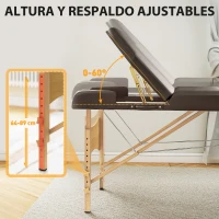 HOMCOM Camilla Masaje Plegable de Madera de 3 Zonas con Altura Respaldo Reposacabezas Ajustables Brazos 215x60x64-89 cm Marrón(m-4)