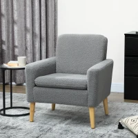HOMCOM Armchair, Upholstered Accent Chair with Wood Legs and Wide Padded Seat, Teddy Occasional Chair, Grey(m-2)