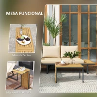 Outsunny Conjunto de Sofás de Exterior Modular de Acero y Madera de Acacia con Mesa Auxiliar y Cojines Extraíbles(m-7)