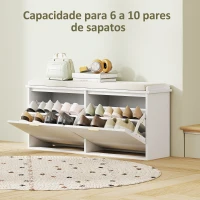 HOMCOM Banco Sapateira Móvel Sapateira Estreito com Assento Estofado 2 Caixas Rebatível e Painel de Ripas 104x26x47,5 cm Branco(m-5)