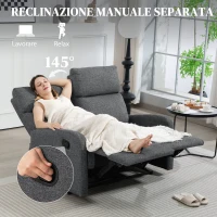HOMCOM Divano 2 Posti Reclinabile a 145° max e Rivestito in Ciniglia Grigia, 124x91x100 cm(m-4)