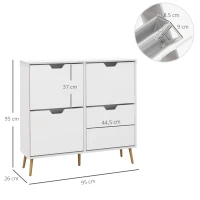 HOMCOM Meuble à chaussures 4 abattants 16 paires avec étagère réglable pieds en bois de pin 95 x 26 x 95 cm blanc(m-3)