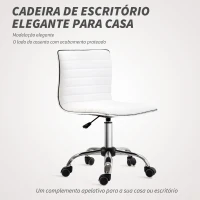 HOMCOM Cadeira de Escritório sem Apoio para os Braços Cadeira de Escritório Giratória com Altura Ajustável 48x52x78-90 cm Branco(m-5)