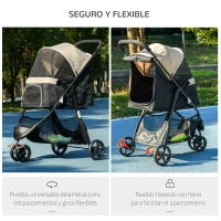 PawHut Carrito para Perros Pequeños con Cesta de Almacenaje Cubierta para Lluvia y Ventana de Malla 80,5x51,5x100 cm Caqui(m-6)