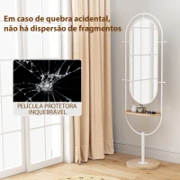 HOMCOM Espelho de Pé 50x175,5 cm Espelho de Corpo Inteiro com Bandeja de Madeira 4 Ganchos e Estrutura de Metal 50x40x175,5 cm Branco(m-7)