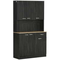 HOMCOM Armário de Cozinha Aparador de Sala de Jantar com 1 Gaveta 6 Portas e Prateleiras Ajustáveis Estilo Moderno 101x39x180 cm Preto e Madeira(m-1)