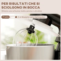 HOMCOM Impastatrice Planetaria da 4.5L a 6 Velocità in Acciaio Inox, Plastica e Alluminio, 35x22x29 cm, Nero e Argento(m-7)