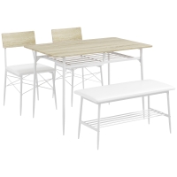 HOMCOM 4-teiliges Esstisch-Set mit Stühlen und Bank für 4 Personen, gepolsterte Sitze, Stahlrahmen, Holz, Eiche