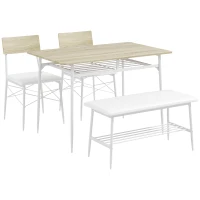 HOMCOM 4-teiliges Esstisch-Set mit Stühlen und Bank für 4 Personen, gepolsterte Sitze, Stahlrahmen, Holz, Eiche(m-1)