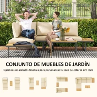 Outsunny Conjunto de Sofás de Exterior Modular de Acero y Madera de Acacia con Mesa Auxiliar y Cojines Extraíbles(m-9)