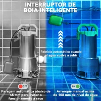 Outsunny Bomba Submersível de Águas Residuais 1100W com Capacidade de 18000 l/h e Interruptor de Flutuador 16x15x40 cm Prata(m-6)