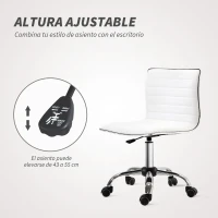 HOMCOM Silla de Escritorio sin Brazos Giratoria con Altura Ajustable Silla para Estudio Tapizada en PU Carga 120 kg Blanco(m-4)