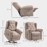 HOMCOM Poltrona Relax Reclinável Elétrica Poltrona Elevatória com Encosto Alto Capitonê Controlo Remoto 85x91x103 cm Marrom Claro(m-3)