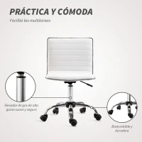 HOMCOM Silla de Escritorio sin Brazos Giratoria con Altura Ajustable Silla para Estudio Tapizada en PU Carga 120 kg Blanco(m-6)