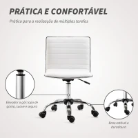 HOMCOM Cadeira de Escritório sem Apoio para os Braços Cadeira de Escritório Giratória com Altura Ajustável 48x52x78-90 cm Branco(m-6)