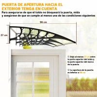 Outsunny Marquesina Exterior para Puertas y Ventanas 303x96 cm Tejadillo de Protección Policarbonato Transparente(m-7)