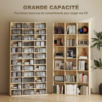 HOMCOM Rangements pour CD et DVD, étagère rangement 1116 CD/528 DVD, 36 compartiments et étagères réglables, chêne(m-4)