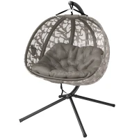 Outsunny Hängesessel, für 2 Personen, klappbarer Sitzkorb, großes Sitzkissen, Sand, 130 x 103 x 172 cm(m-10)