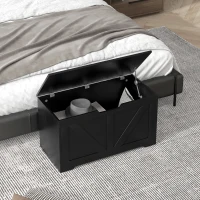 HOMCOM 100L Home Storage Box, with Safety Hinges - Black Wood-Effect(m-8)