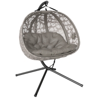 Outsunny Hängesessel, für 2 Personen, klappbarer Sitzkorb, großes Sitzkissen, Sand, 130 x 103 x 172 cm