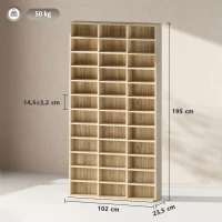 HOMCOM Rangements pour CD et DVD, étagère rangement 1116 CD/528 DVD, 36 compartiments et étagères réglables, chêne(m-3)