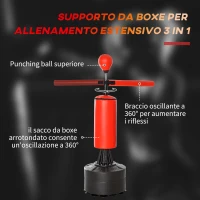 HOMCOM Sacco da Boxe ad Altezza Regolabile con Punching Ball e Base Riempibile, 88x48x155-205 cm, Rosso e Nero(m-4)
