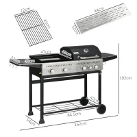 Outsunny 12kW Deluxe Duo Gas BBQ, with Grill, Plancha and Side Burner - Black(m-3)