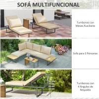 Outsunny Conjunto de Sofás de Exterior Modular de Acero y Madera de Acacia con Mesa Auxiliar y Cojines Extraíbles(m-5)