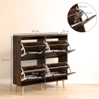 HOMCOM Mobile Scarpiera con 4 Cassetti Ribaltabili a 2 Livelli per 16 Paia, in Legno, 95x26x95 cm, Marrone(m-3)