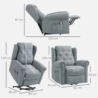 HOMCOM Poltrona Relax Reclinável Elétrica Poltrona Elevatória com Encosto Alto Capitonê Controlo Remoto 85x91x103 cm Cinza(m-3)