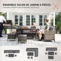 Outsunny Ensemble salon de jardin 8 personnes grand confort 3 canapés d'angle + 2 poufs + table à manger 12 coussins assise & dossier fournis polyester écru résine tressée gris(m-4)