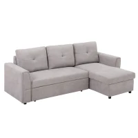 HOMCOM Sofá Cama de 3 Plazas con Función de Cama Sofá Cama con Chaise Longue Sofá Tapizado Gris(m-1)