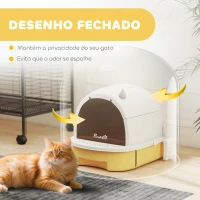 PawHut Caixa de Areia para Gatos Fechada com Tampa e Bandeja Amovíveis Filtro de Carvão e Pá 40,5x52x39 cm Branco e Amarelo(m-4)