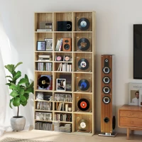 HOMCOM CD- und DVD-Aufbewahrung, Bücherregal Regal 1116 CD/528 DVD, 36 Fächer und verstellbare Regale, Eiche(m-4)